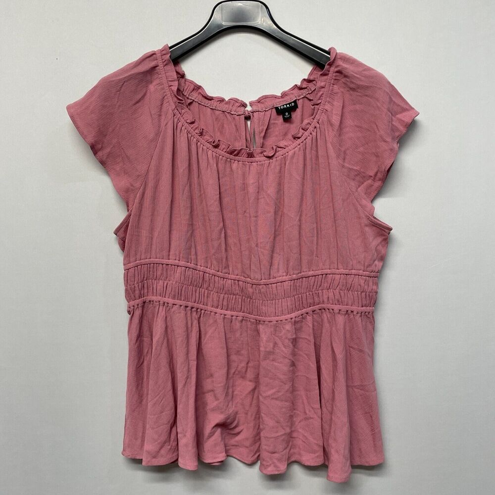 Torrid Babydoll Short Sleeve Blouse Top Shirt Size 0 0X Rayon Blend M268 -22